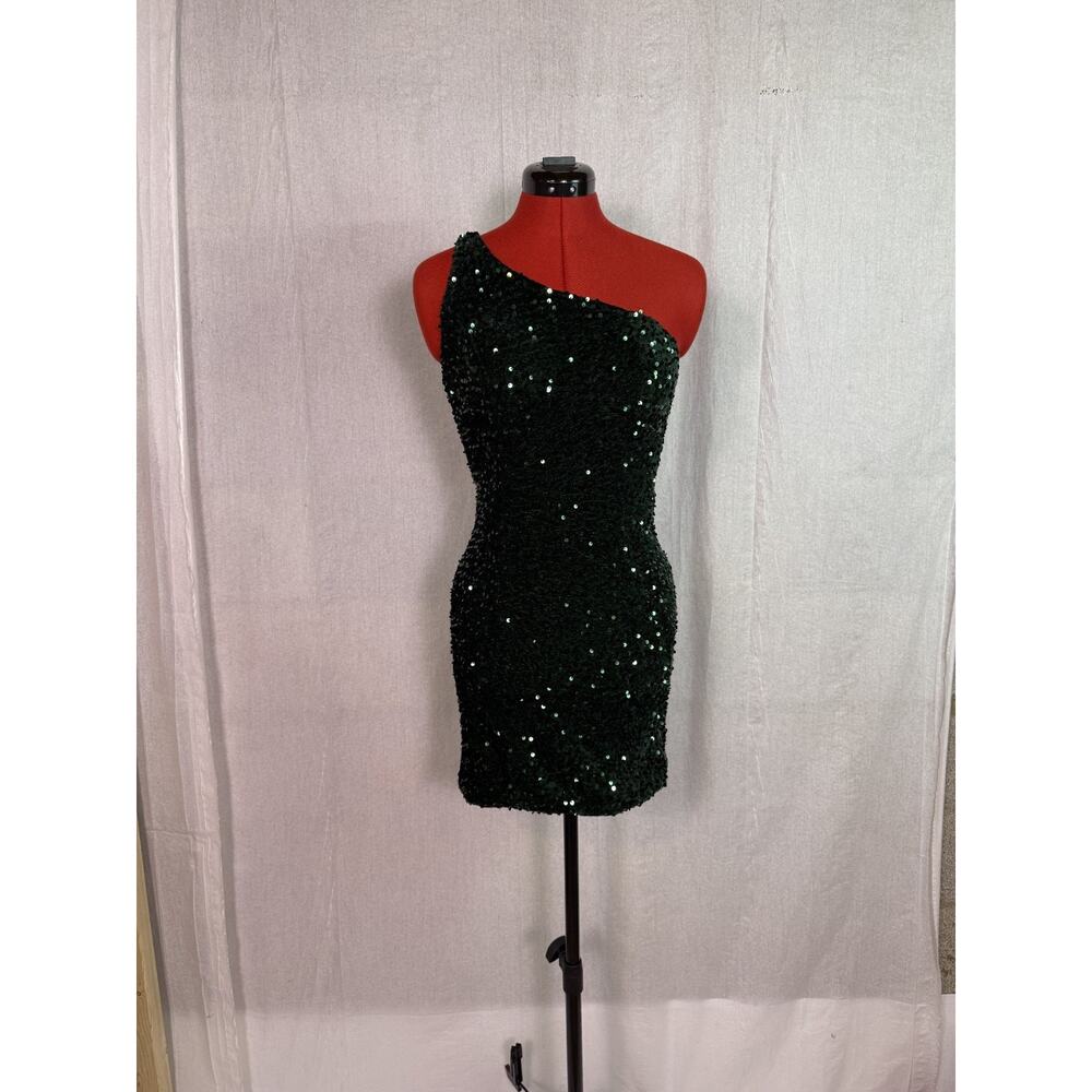 Pomuyoo Classic Sequin Green Mini Cocktail Dress Size 6 Party Wedding D761